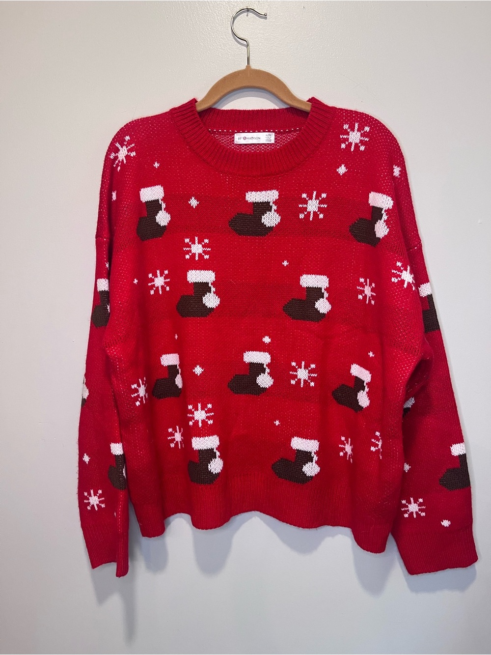 89th & Madison Bright Red Knit Holiday Stocking Sweater Top